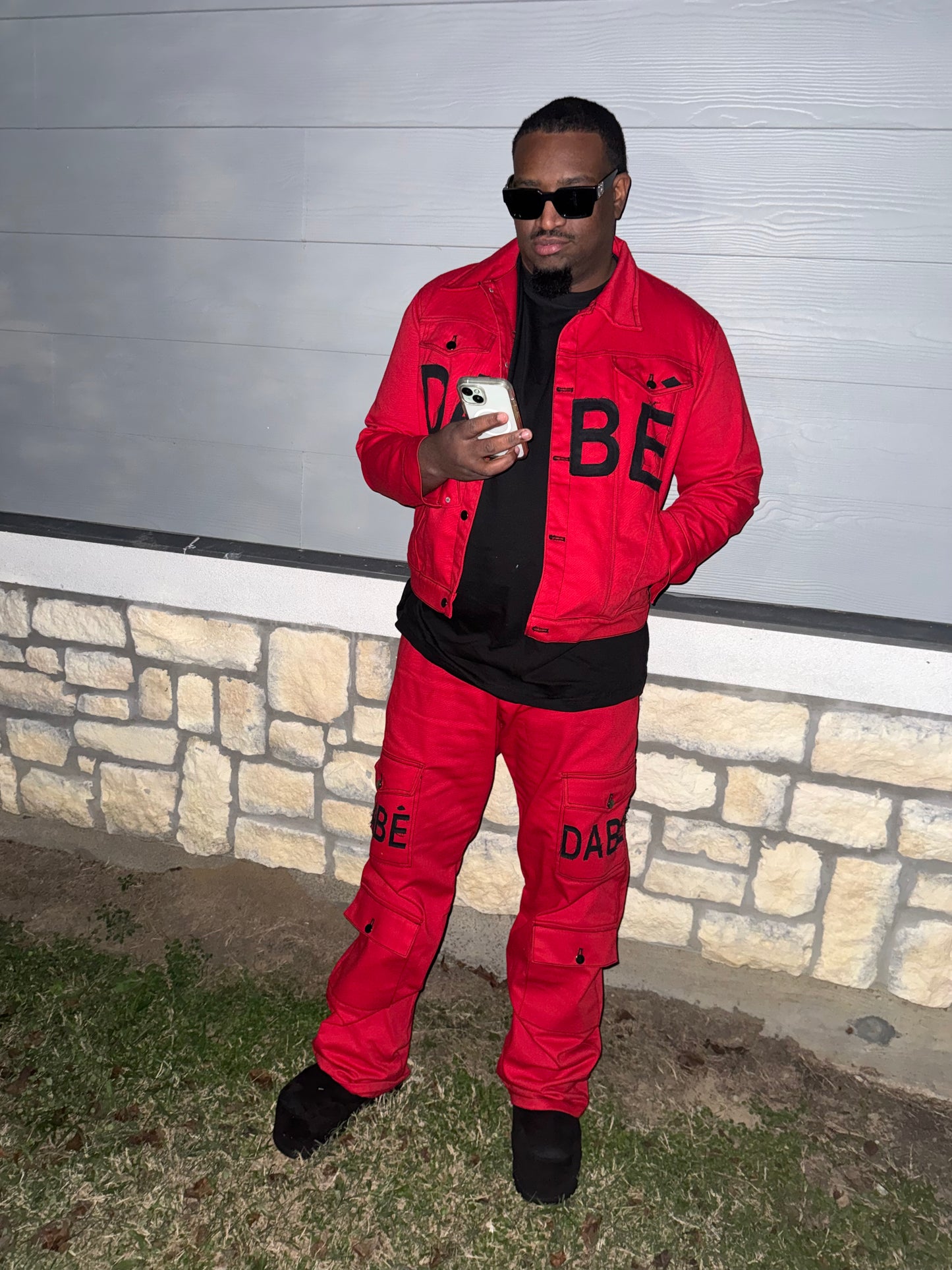 Red/Black Denim Set Pants